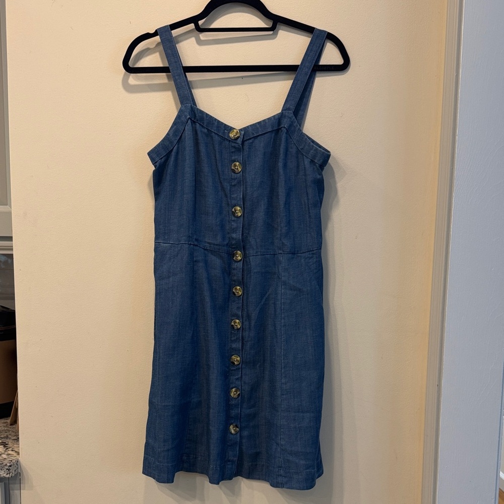 LOFT Blue Chambray Denim Button-Down A line Tank Dress